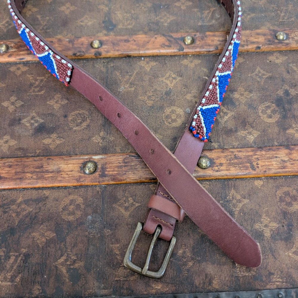 Glass Bead Anthropologie Leather Belt - Picture 4 of 4